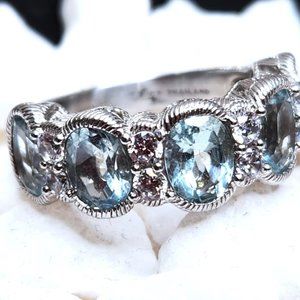 Judith Ripka Blue Toaz & Diamonique 5 Stone Band Ring Sz 6